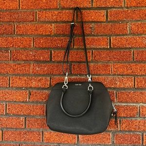 Black Calvin Klein Susan Saffiano Leather Dome Satchel
